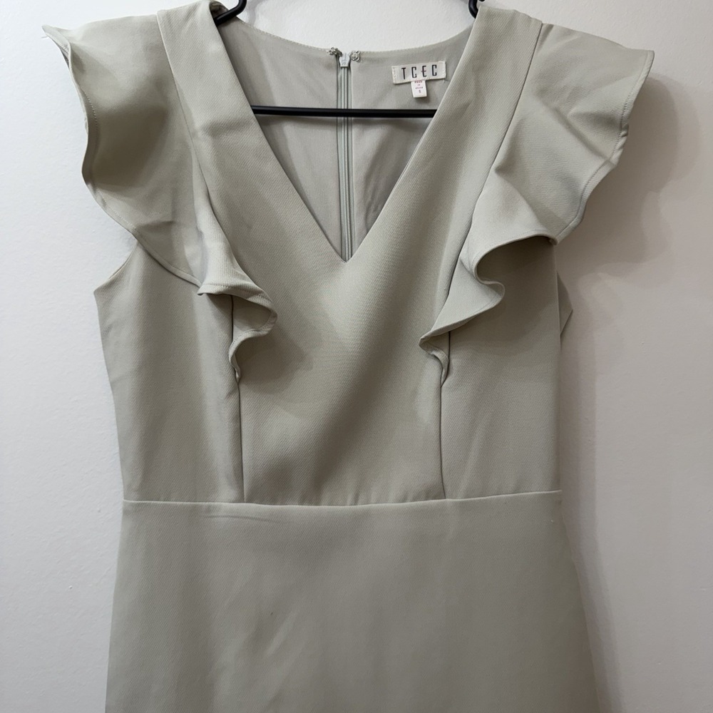 TCEC S Taupe Flutter Sleeve Cocktail Dress V Neck